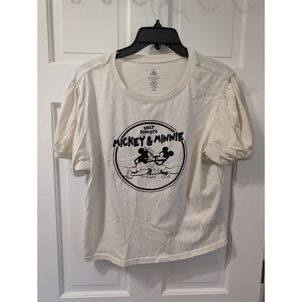 Disney Parks Mickey Minnie Mouse T-Shirt Womens XL Cream Puff Sleeve